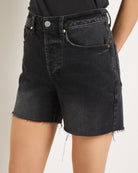 Midnight $|& SEAS Elle Boyfriend Denim Short with Hidden Button Fly - SOF Full Front