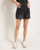 Midnight $|& SEAS Elle Boyfriend Denim Short with Hidden Button Fly - SOF Front