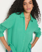 Green Apple $|& SEAS Whitecap Gauze Button Up Shirt - SOF Full Front