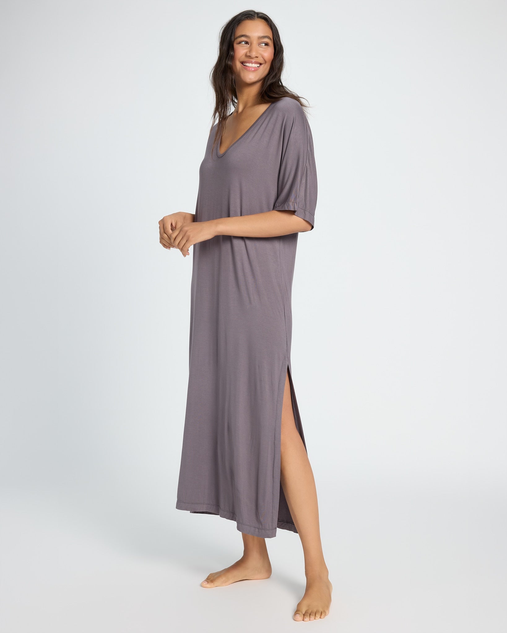 Charcoal $|& SEAS Malibu Muse Lounge Dress - SOF Front