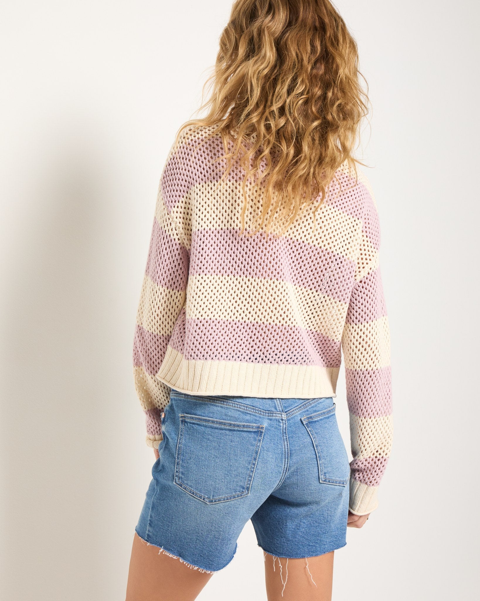 Smoky Lilac Stripe $|& SEAS Mariner Stripe Mesh Sweater - SOF Back