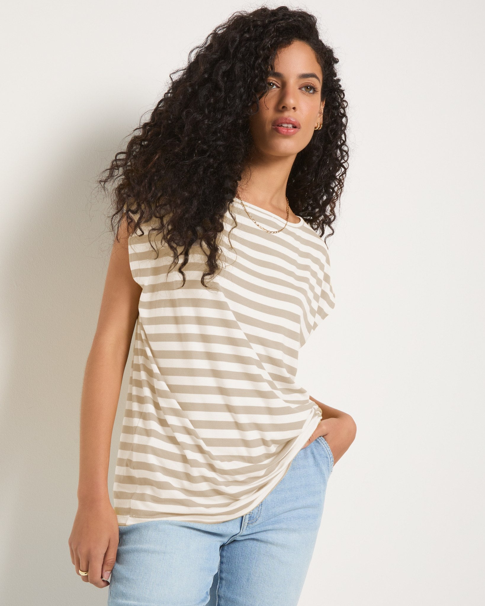 Birch White Stripe $|& SEAS Brentwood Boat Neck Stripe Top - SOF Full Front