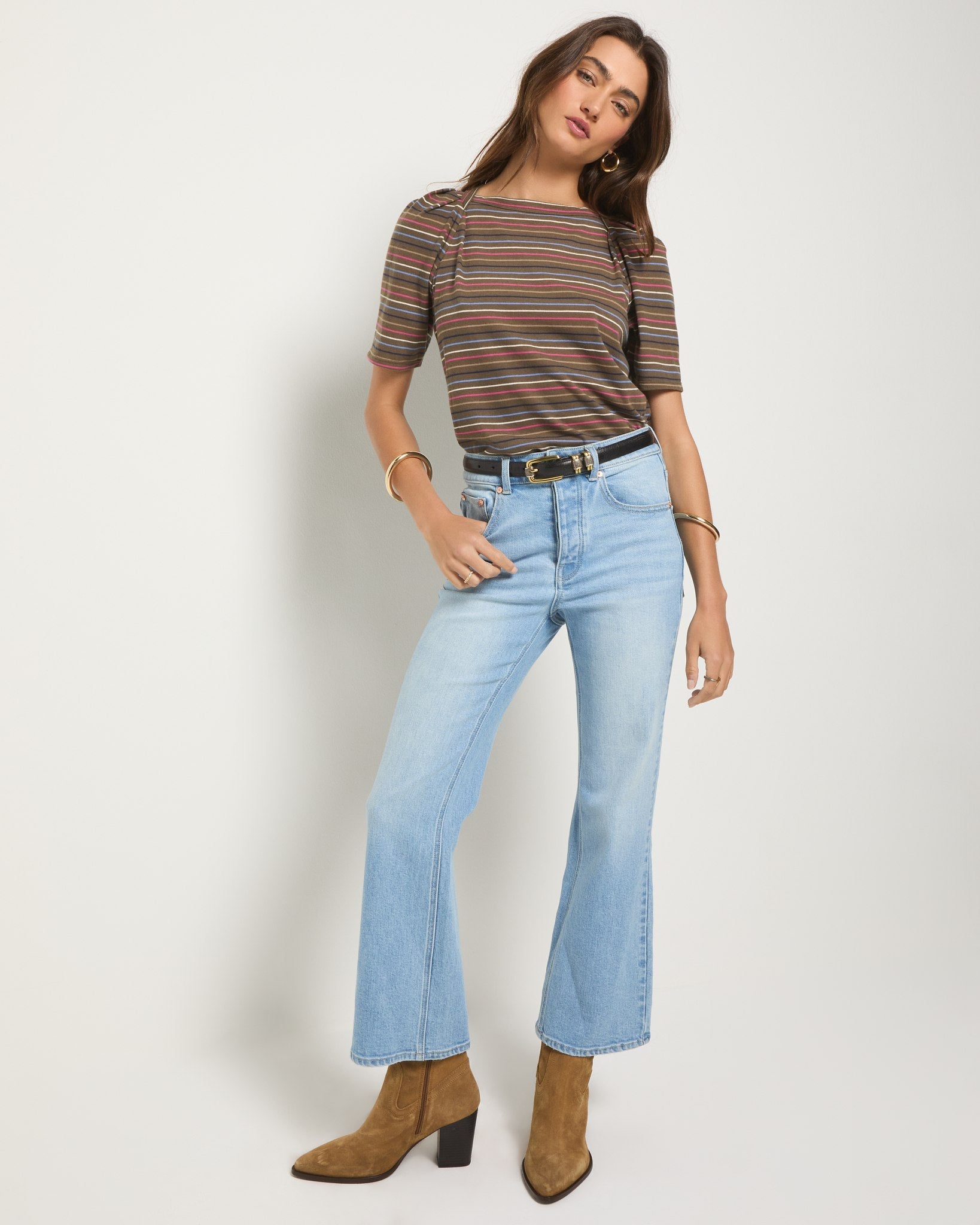 Truffle Multi Stripe $|& SEAS Seabreeze Boat Neck Puff Sleeve Tee - UGC On Fig