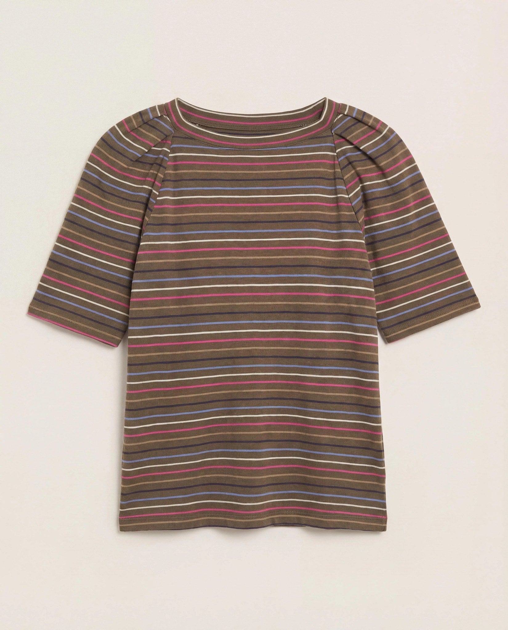 Truffle Multi Stripe $|& SEAS Seabreeze Boat Neck Puff Sleeve Tee - Hanger Detail