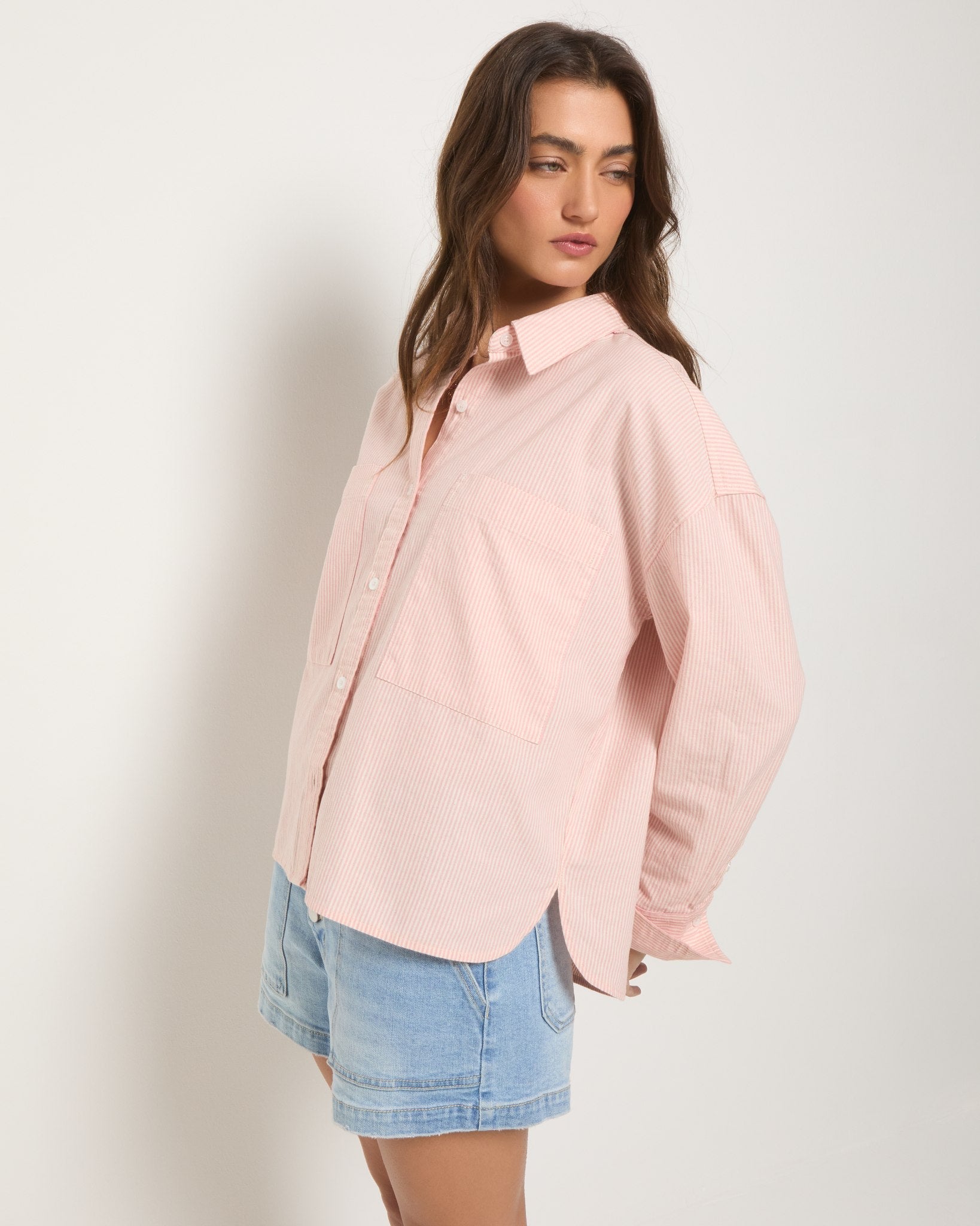Pink Stripe $|& SEAS Jetty Button Up Shirt - SOF Full Front