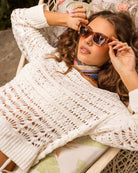 White $|& SEAS Sage Off Shoulder Pointelle Sweater - SOF Side