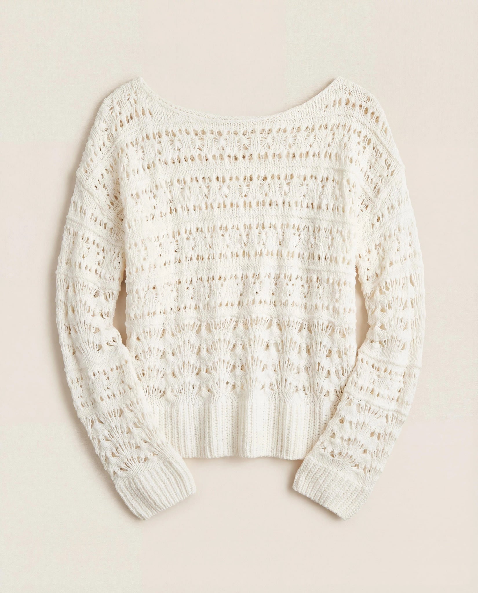 White $|& SEAS Sage Off Shoulder Pointelle Sweater - Hanger Detail