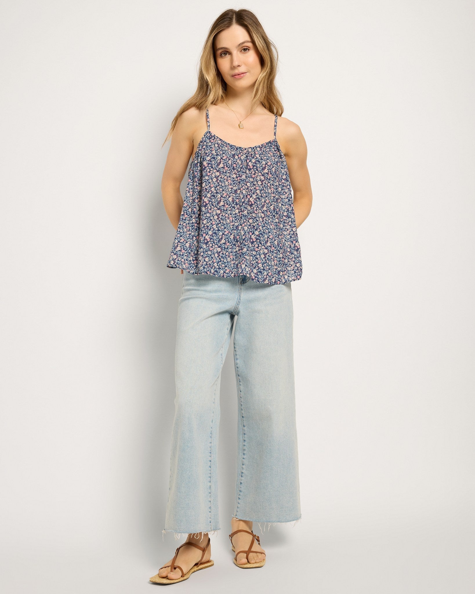 Sapphire Floral $|& SEAS Solana Printed Spaghetti Strap Tank - UGC On Fig