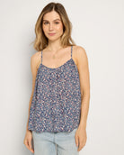 Sapphire Floral $|& SEAS Solana Printed Spaghetti Strap Tank - SOF Front