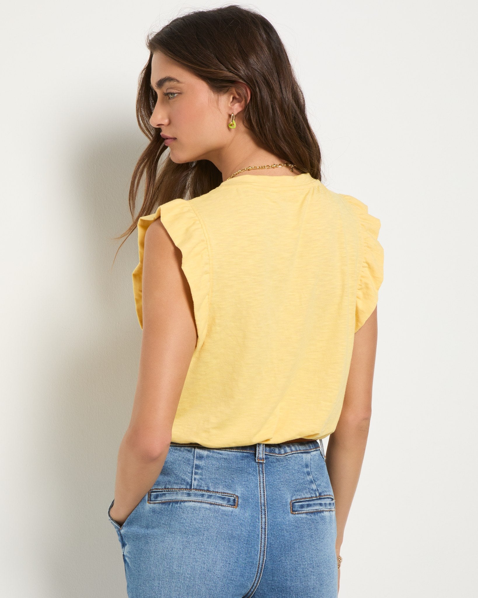 Golden $|& SEAS Ruffle Shoulder Tank - SOF Back