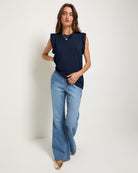 Sapphire $|& SEAS Ruffle Shoulder Tank - VOF Front