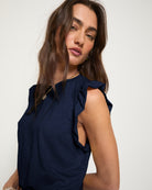 Sapphire $|& SEAS Ruffle Shoulder Tank - SOF Full Front