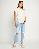 Lime Birch Stripe $|& SEAS Edgewater Off The Shoulder Stripe Tee - UGC On Fig
