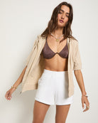 Oatmeal Heather $|& SEAS Short Sleeve Fleece Zip Up - SOF Full Front