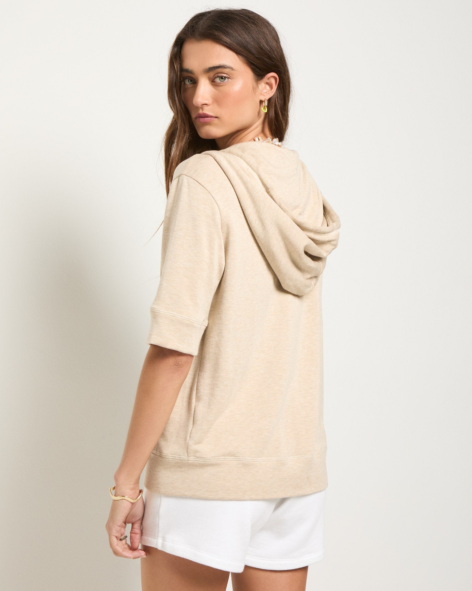 Oatmeal Heather $|& SEAS Short Sleeve Fleece Zip Up - SOF Back