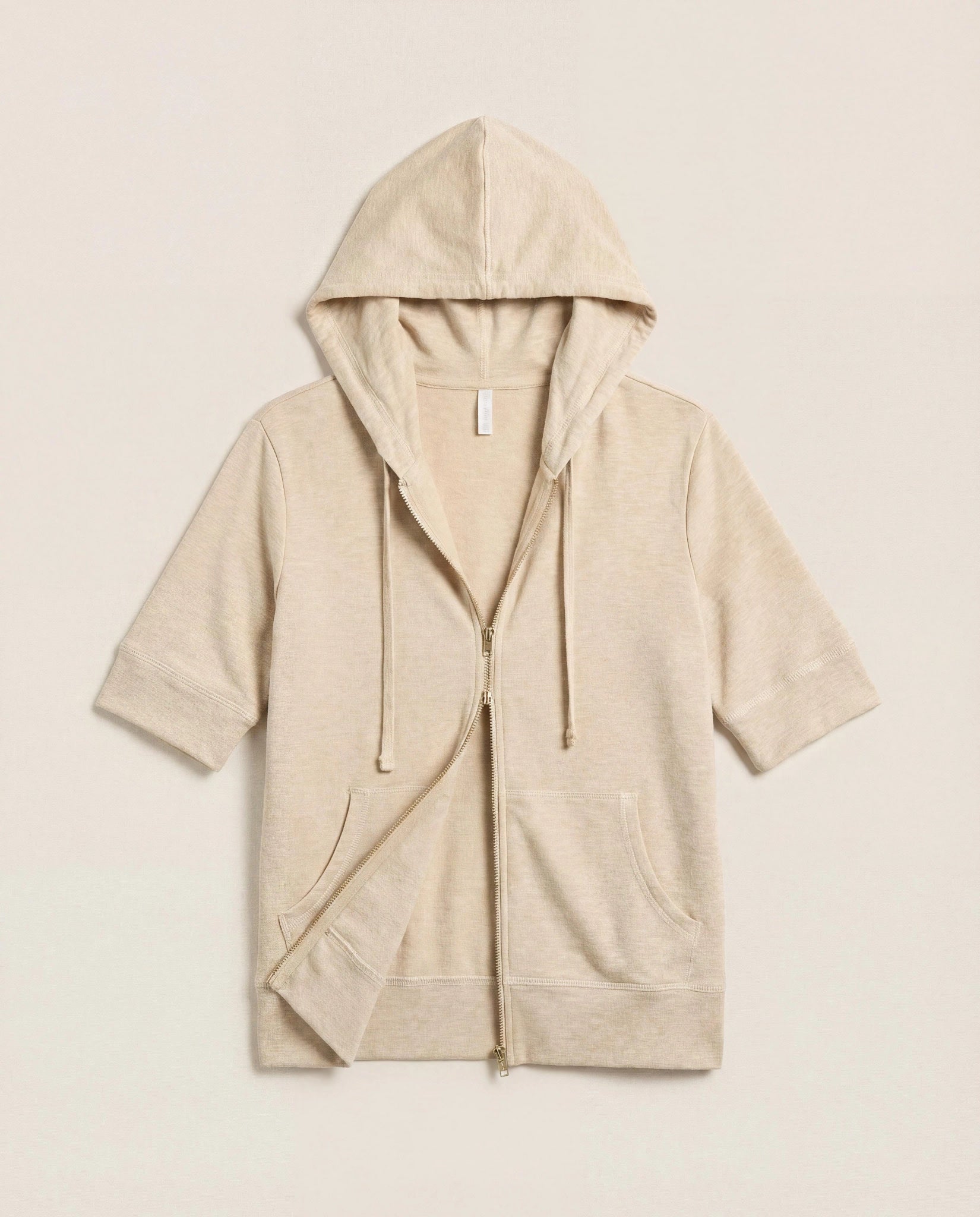Oatmeal Heather $|& SEAS Short Sleeve Fleece Zip Up - Hanger Detail