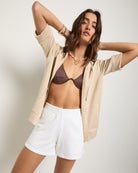 Oatmeal Heather $|& SEAS Short Sleeve Fleece Zip Up - SOF Front