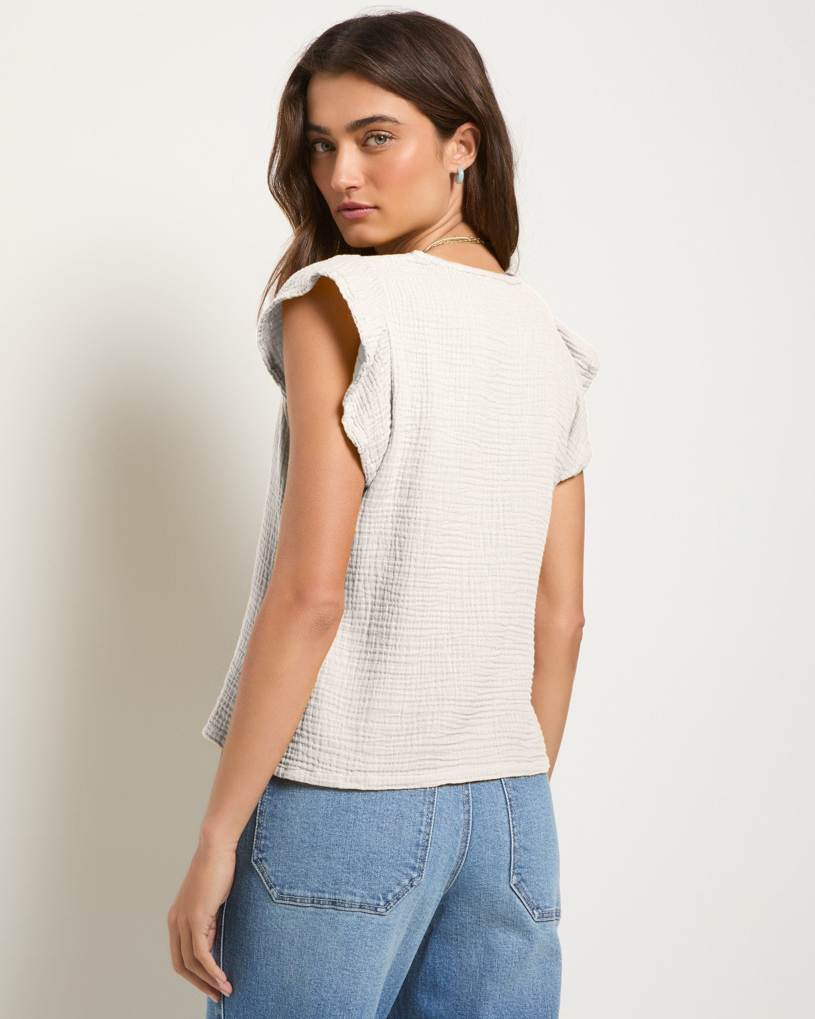 White $|& SEAS Gulls Gauze Tank - SOF Back