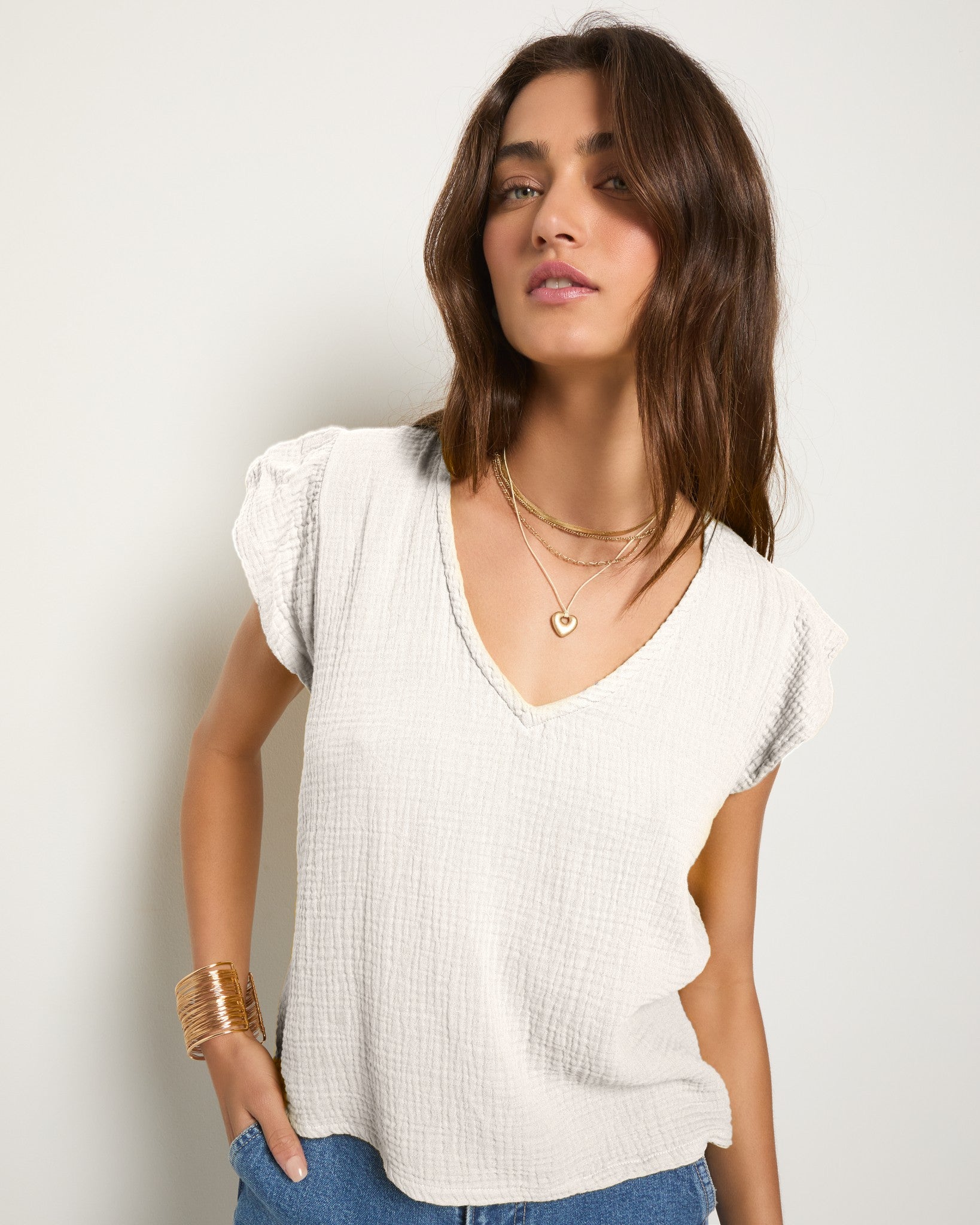 White $|& SEAS Gulls Gauze Tank - SOF Front