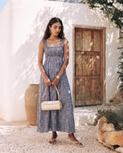 Sapphire Floral $|& SEAS Printed Serene Smocked Maxi Dress - SOF Side