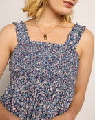 Sapphire Floral $|& SEAS Printed Serene Smocked Maxi Dress - SOF Full Front