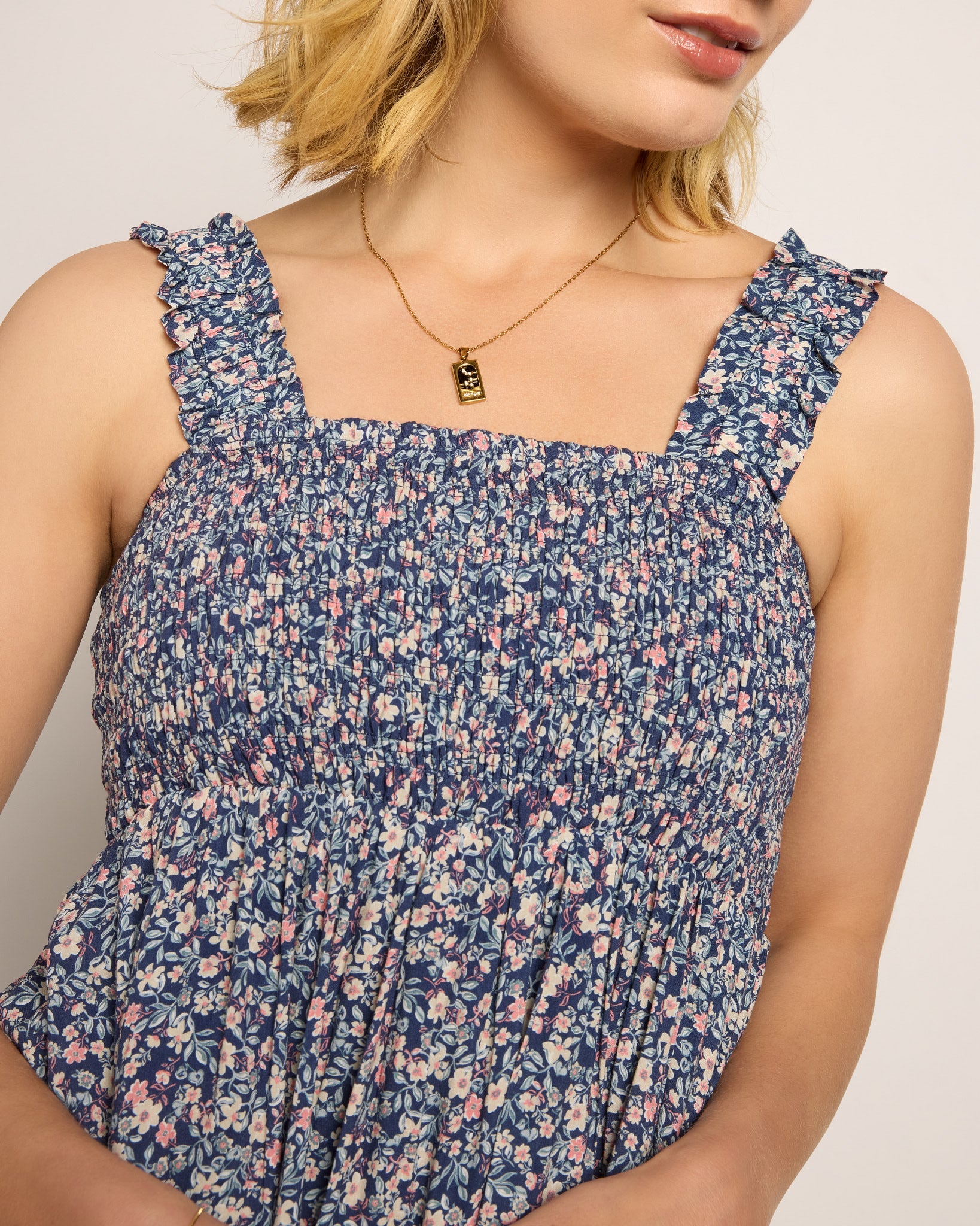 Sapphire Floral $|& SEAS Printed Serene Smocked Maxi Dress - SOF Full Front