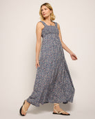 Sapphire Floral $|& SEAS Printed Serene Smocked Maxi Dress - SOF Front