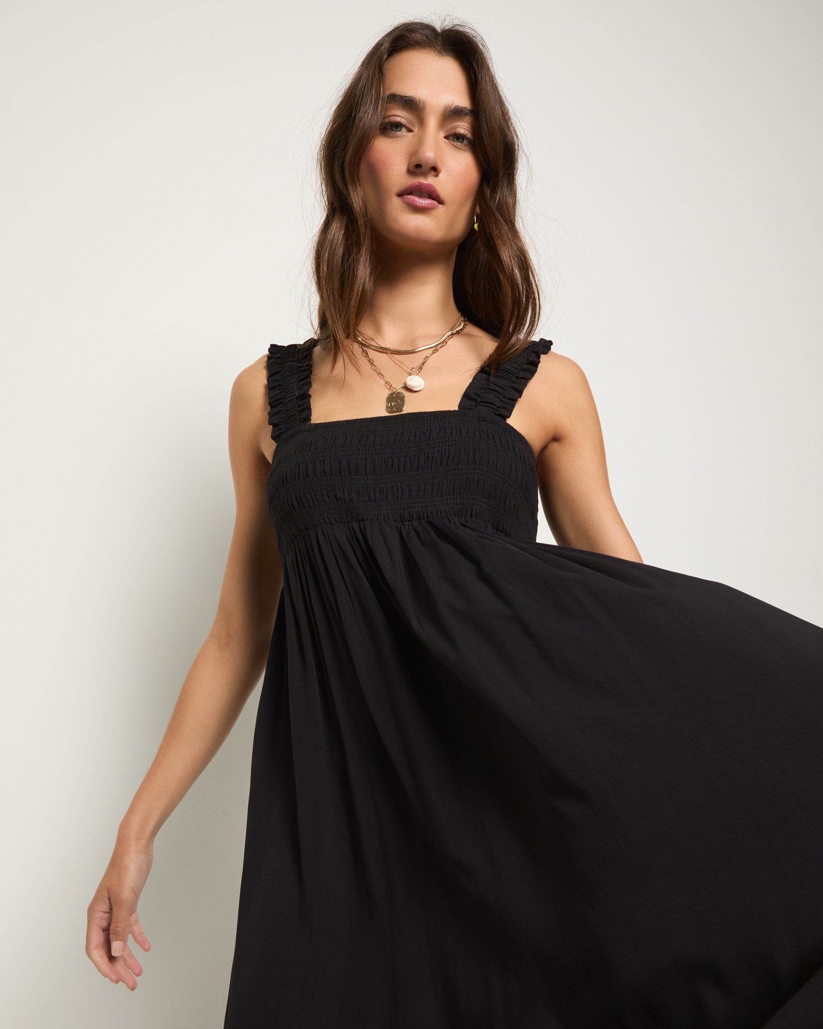 black smocked maxi dress Serene Smocked Maxi Dress Black XS