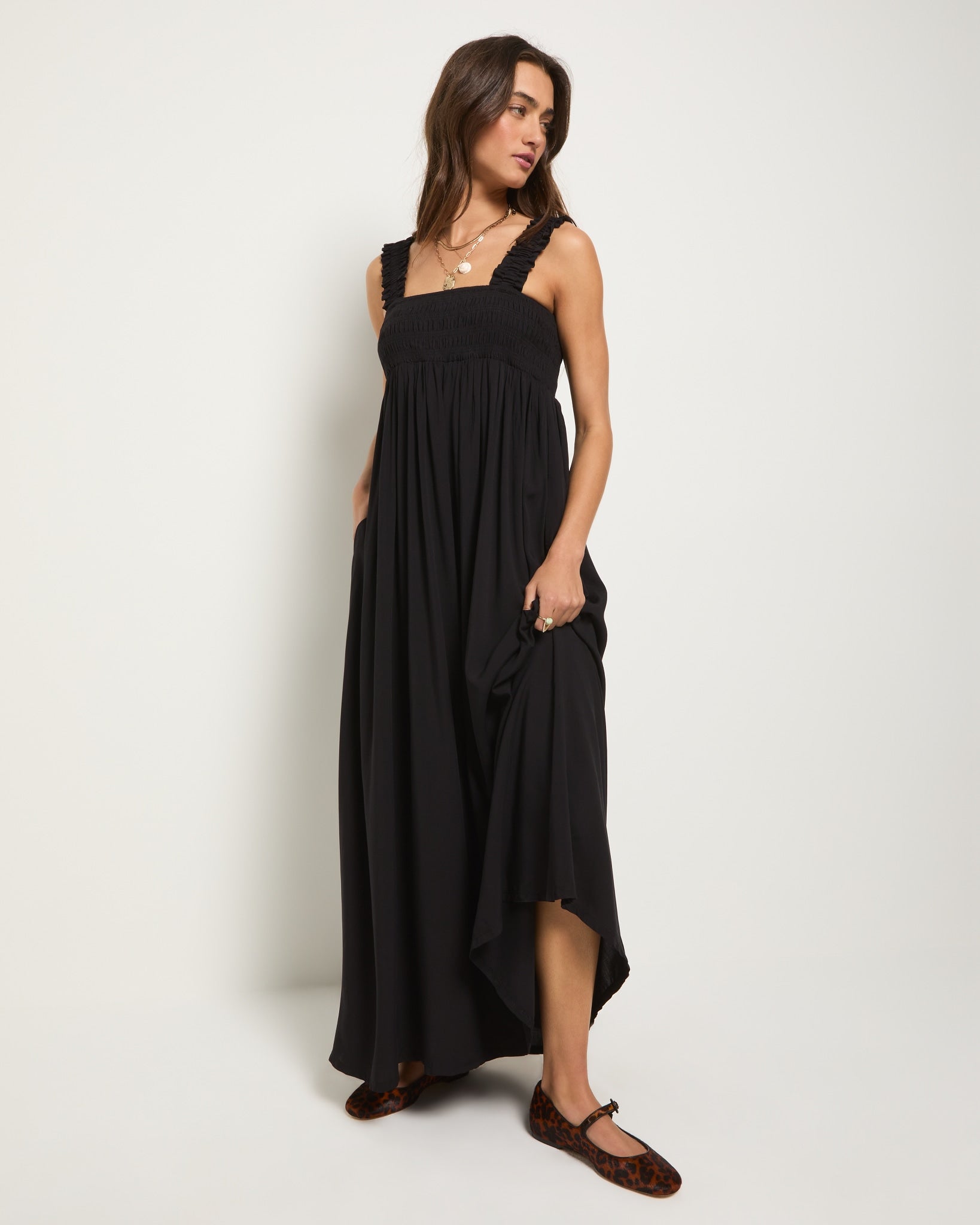 Serene Smocked Maxi Dress In Black Serene Smocked Maxi Dress In Black
