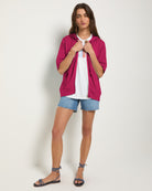 Magenta $|& SEAS Short Sleeve Fleece Zip Up - UGC On Fig