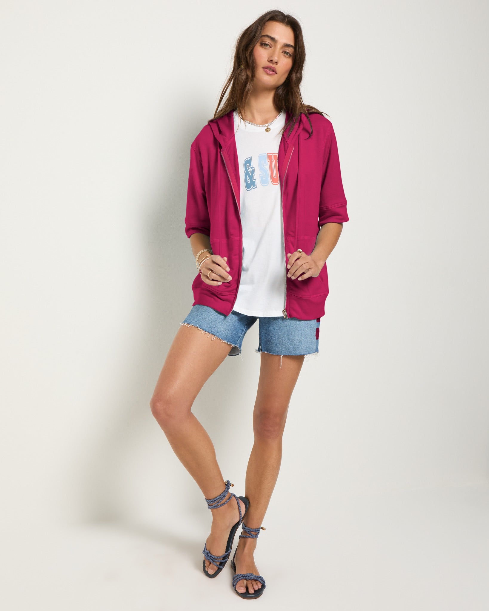 Magenta $|& SEAS Short Sleeve Fleece Zip Up - VOF Side