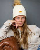 Ivory $|& SEAS 78&SUNNY Fur Lined Beanie with Removable Pom Pom - SOF Front