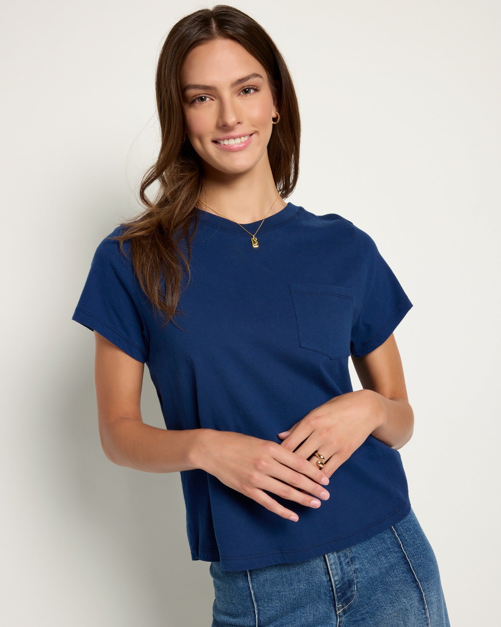 Sapphire $|& SEAS Luna Pocket Tee - SOF Front