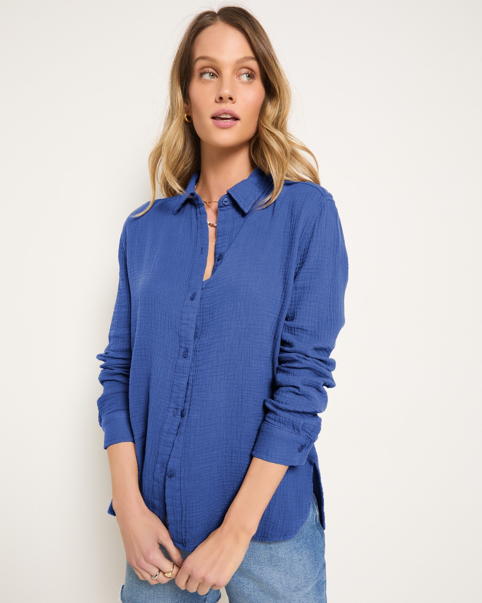 Clearwater $|& SEAS Whitecap Gauze Button Up Shirt - SOF Front