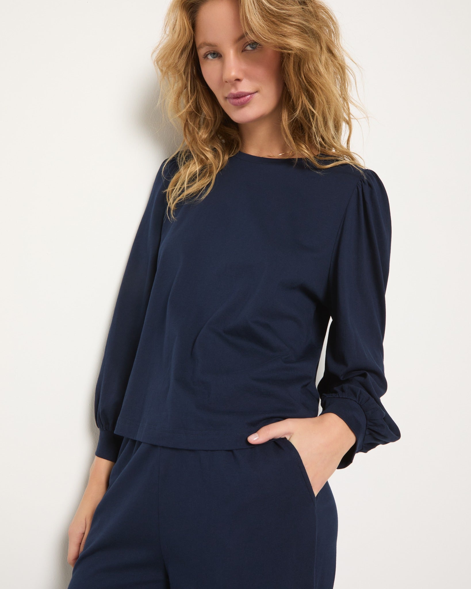 Mariner Midnight $|& SEAS Up Early Puff Sleeve Sleep Set - VOF Front