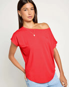 Pomegranate $|& SEAS Edgewater Off The Shoulder Tee - SOF Front