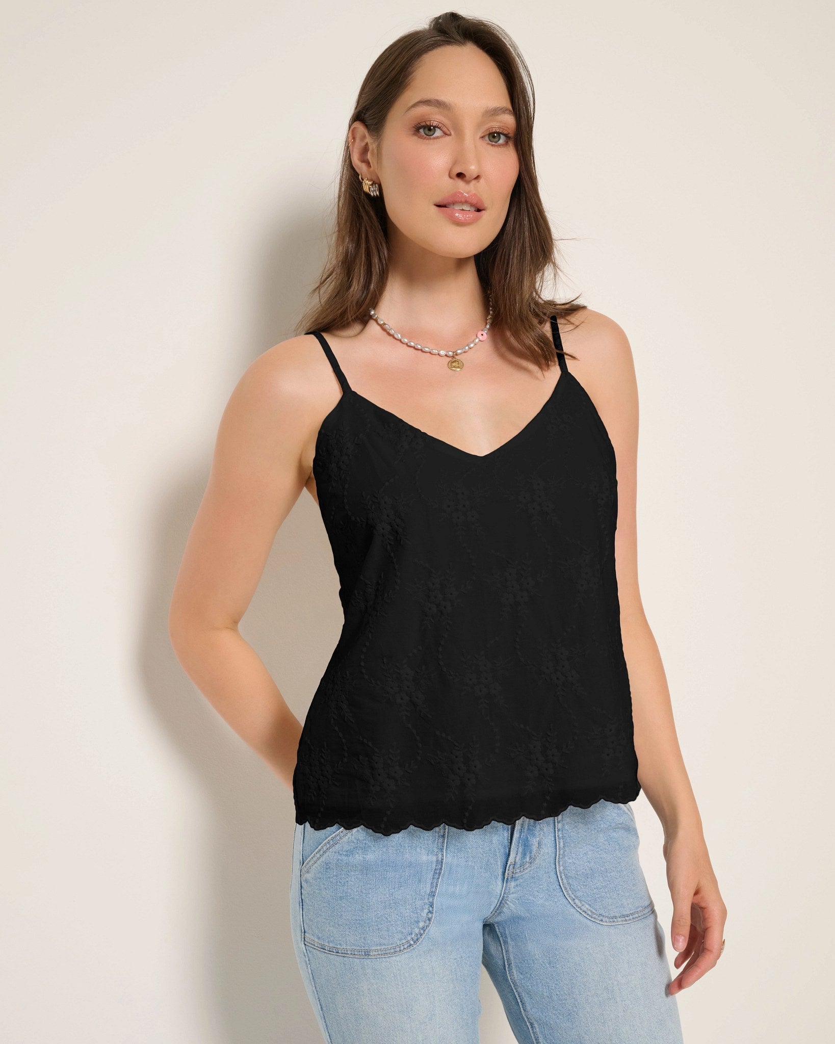 Black $|& SEAS Radiance Eyelet Cami - SOF Front