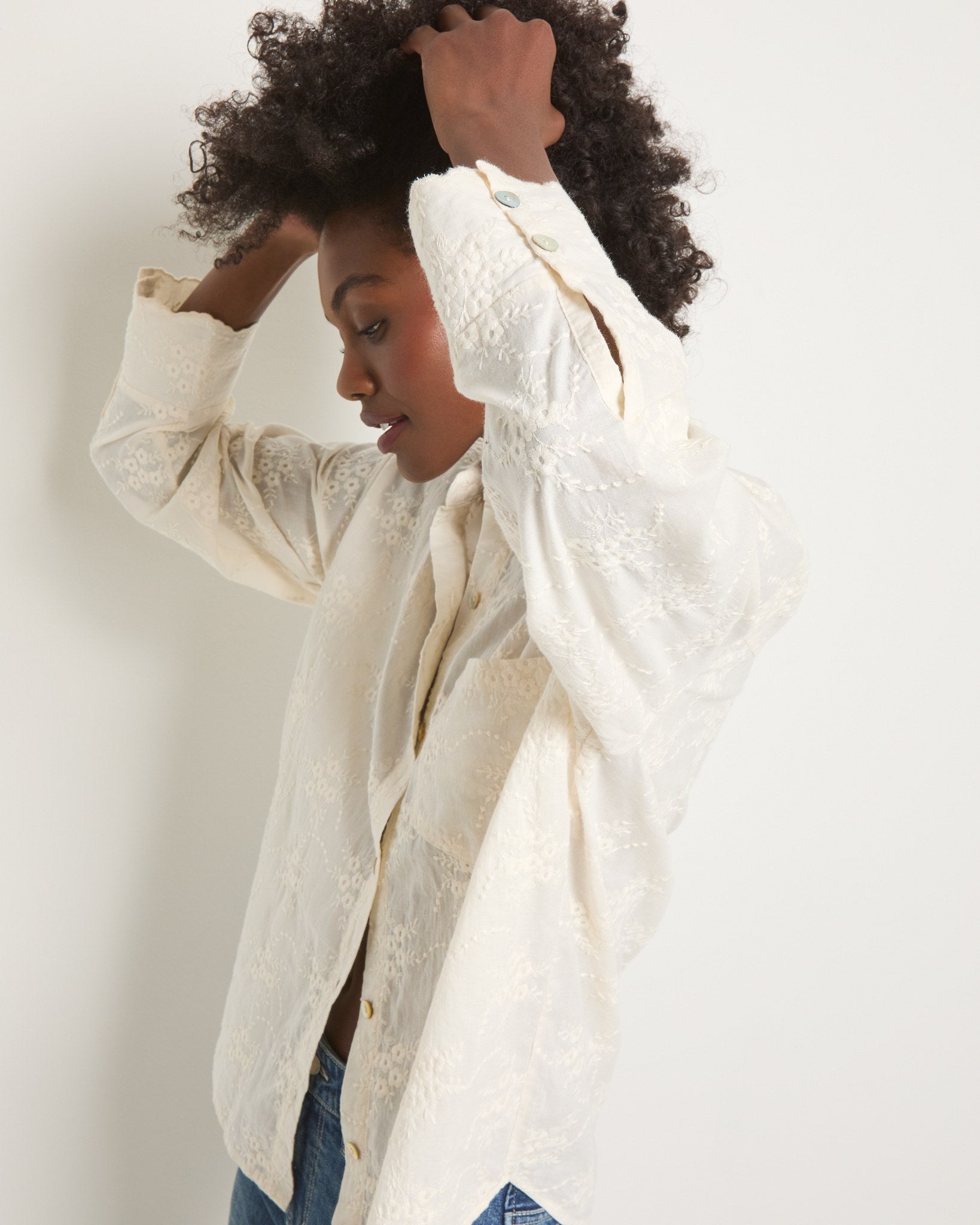 Cream $|& SEAS Radiance Eyelet Shirt - SOF Full Front