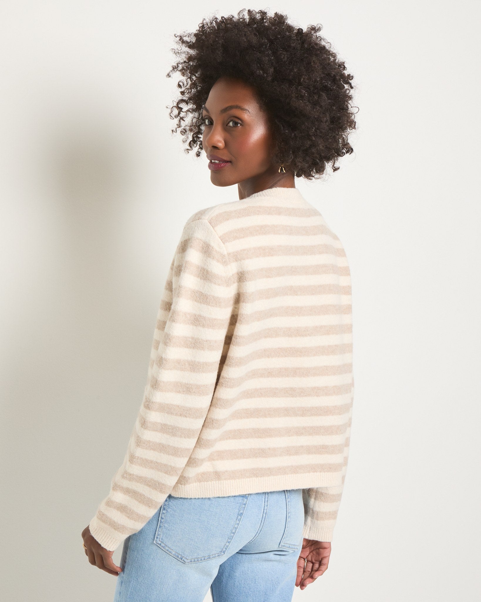 Cream Stripe $|& SEAS Coral Charm Cardigan - SOF Back