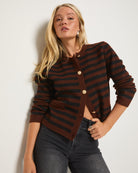 Mahogany Stripe $|& SEAS Coral Charm Cardigan - SOF Full Front