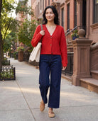 Pomegranate $|& SEAS Meadow V-Neck Cardigan - SOF Side