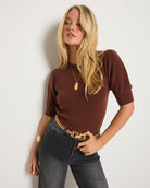 Mahogany Heather $|& SEAS Pacific Puff Short Sleeve Crew Neck - SOF Front