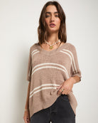 Latte $|& SEAS Wavetide Stripe V-Neck Sweater Tee - SOF Front