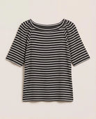 Black/White Stripe $|& SEAS Seabreeze Boat Neck Puff Sleeve Tee - Hanger Detail
