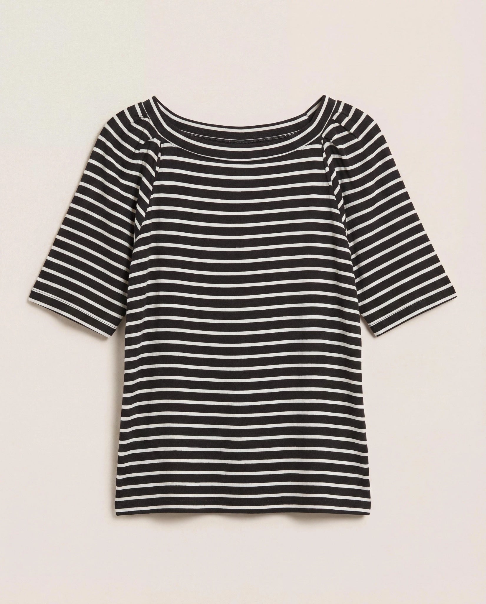 Black/White Stripe $|& SEAS Seabreeze Boat Neck Puff Sleeve Tee - Hanger Detail