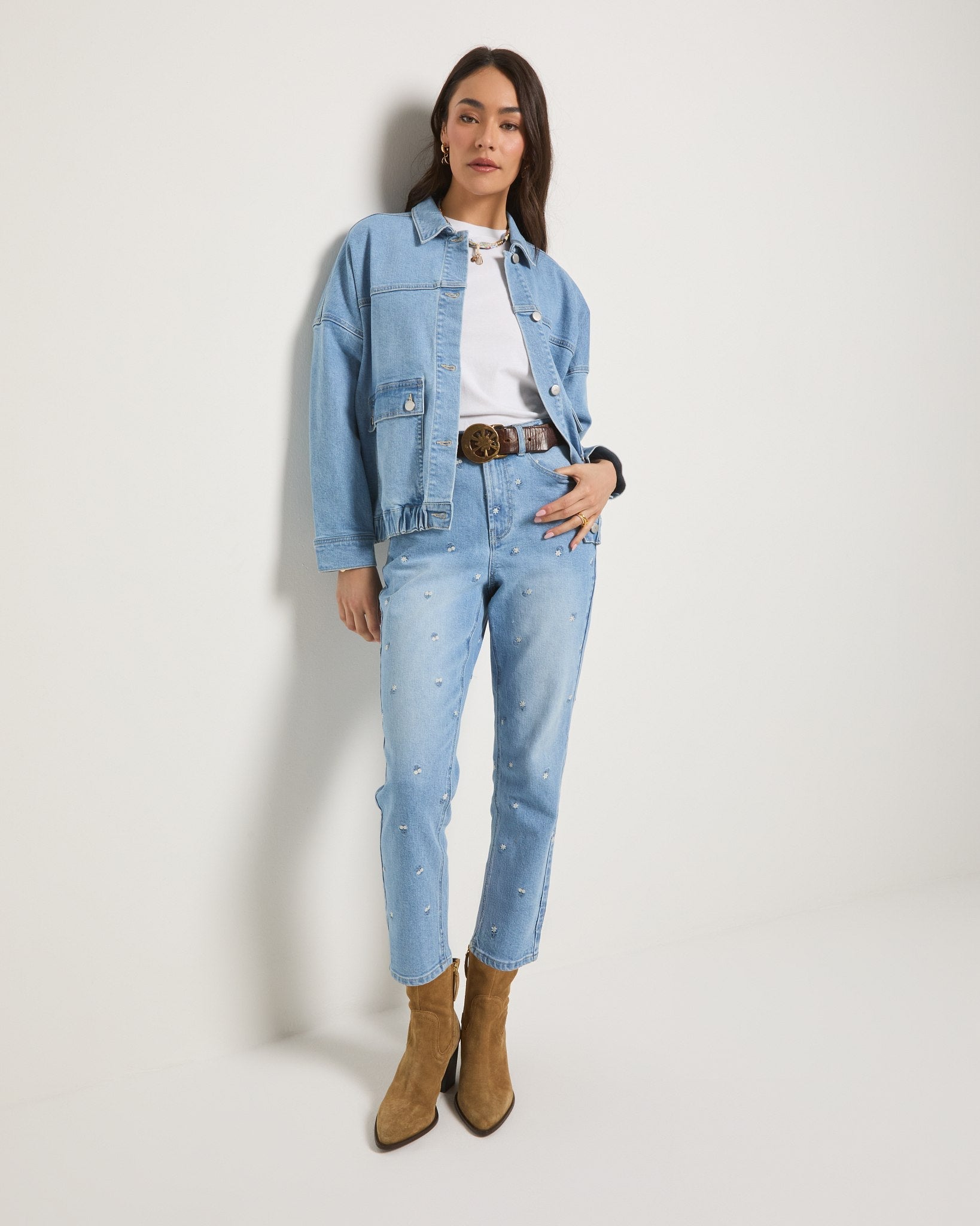 Lakeside $|& SEAS Ocean Mist Embroidered Straight Cropped Jean - UGC On Fig
