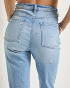 Lakeside $|& SEAS Ocean Mist Embroidered Straight Cropped Jean - SOF Full Front