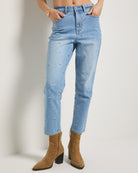 Lakeside $|& SEAS Ocean Mist Embroidered Straight Cropped Jean - SOF Front