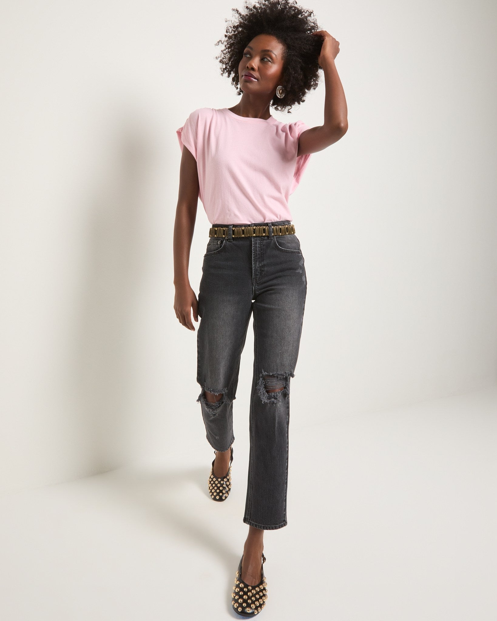 Tea Rose $|& SEAS Bloom Ruched Shoulder Tee - UGC On Fig