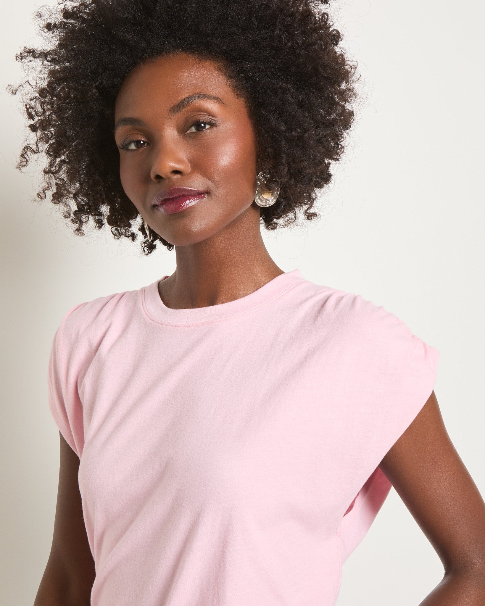 Tea Rose $|& SEAS Bloom Ruched Shoulder Tee - SOF Full Front